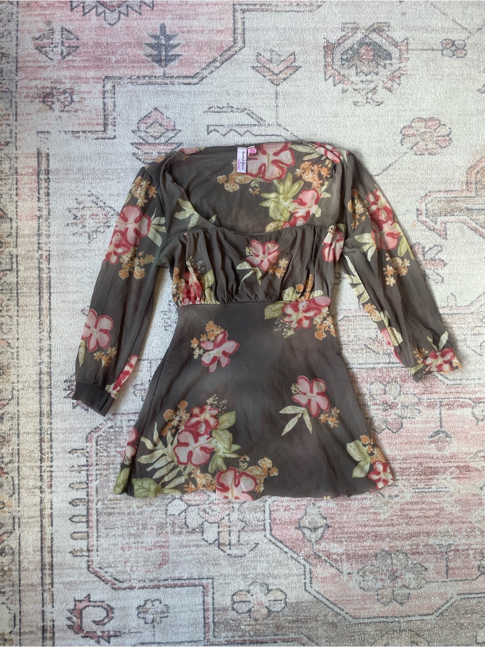 Y2k Sweet Pea Brown Floral Babydoll Blouse Fairycore Womens S
